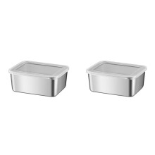 2X Kylskåp i Rostfritt Stål Crisper Matförvaringslåda med Plastlock Förbered Fisk och Skaldjur Frukt Grönsak Picknicklåda S