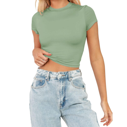 Dam Basic Crop Top Kortärmad Enfärgad T-shirt 1