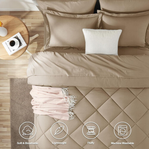 Twin XL comforter set beige 5-piece 1