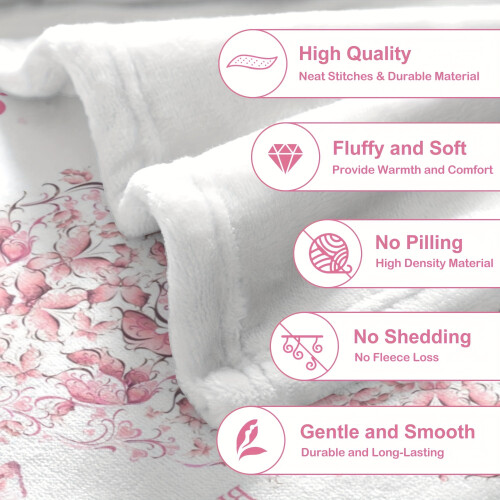 Soft Pink Flannel Throw Blanket with Tree and Heart Design 2