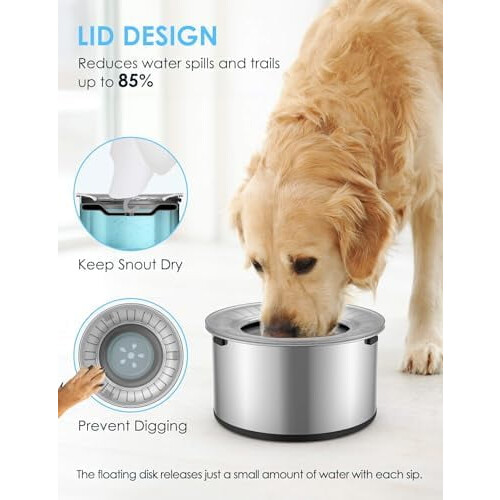 Vandskål til hunde i rustfrit stål, spildsikker 1 gallon med 1