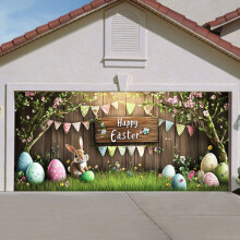 Decor de Paște pentru ușă de garaj, banner cu ou de iepure, 20,9x20,8 m