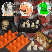 Molde de silicona antiadherente 3D con forma de fantasma, 8 cavidades, ideal para hornear en Halloween.