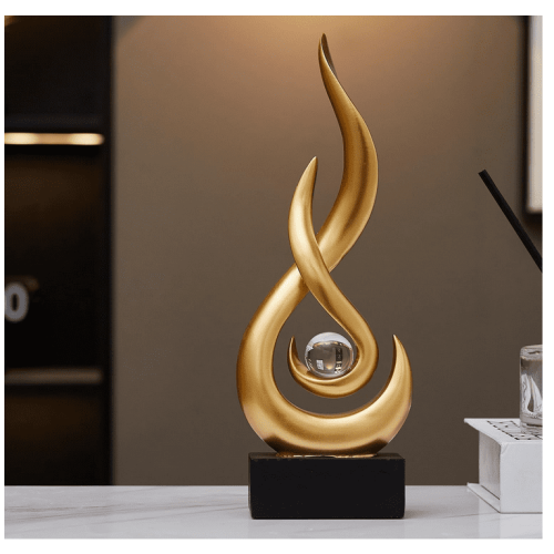 Flame Abstract Statue Gold Home Decor Piece