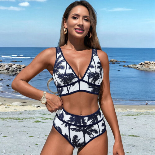 Women's bikini swimsuit with coconut tree print 2 piece 1