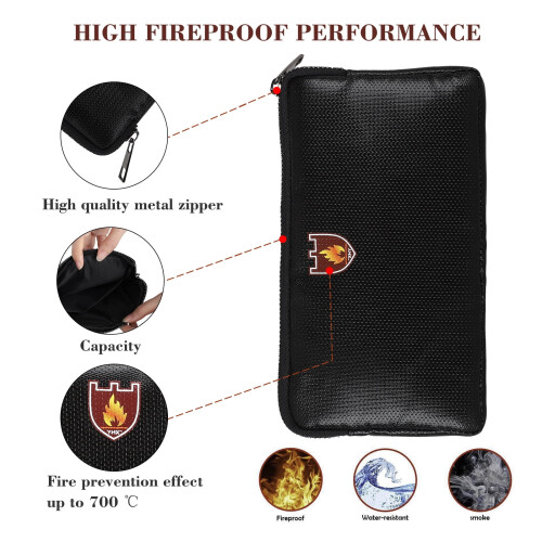 Fireproof Document Bag Waterproof Zipper Pouch 2 pcs 2