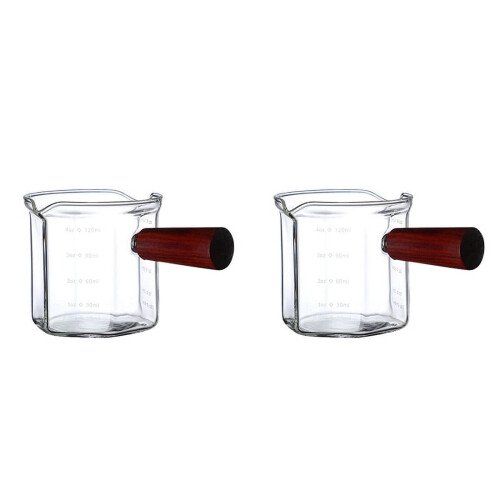 Espressomessbecher aus Glas mit Holzgriff, 120 ml