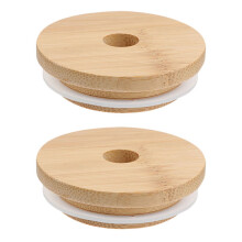 Couvercle en bois pour bocal Mason avec paille (2 pièces)