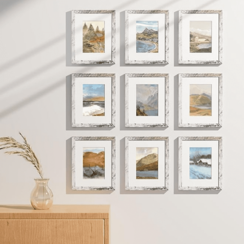 Ensemble de 9 cadres photo en bois composite blanc vieilli 1