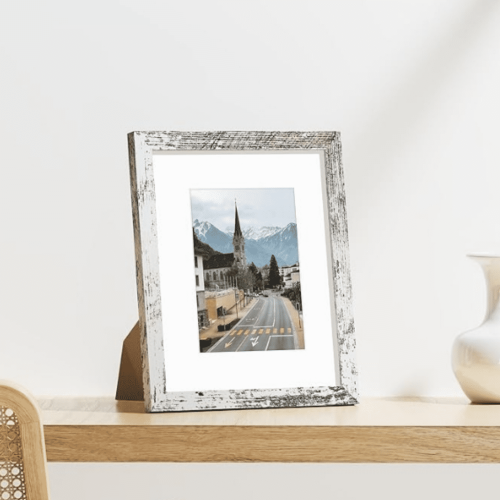 Ensemble de 9 cadres photo en bois composite blanc vieilli 2