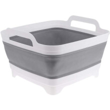 Collapsible Dish Pan with Handle White Grey