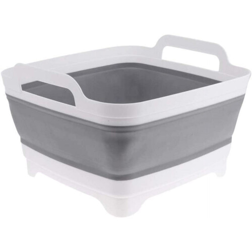 Collapsible Dish Pan with Handle White Grey