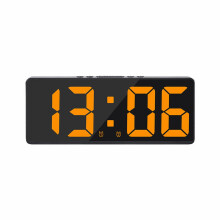 LED Digital Alarm Clock Orange Backlight Black Shell USB