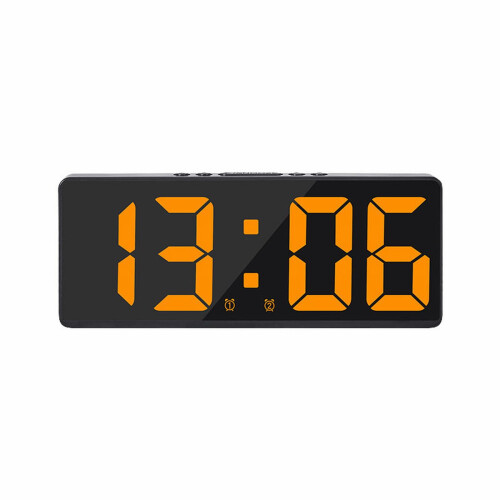 LED Digital Alarm Clock Orange Backlight Black Shell USB