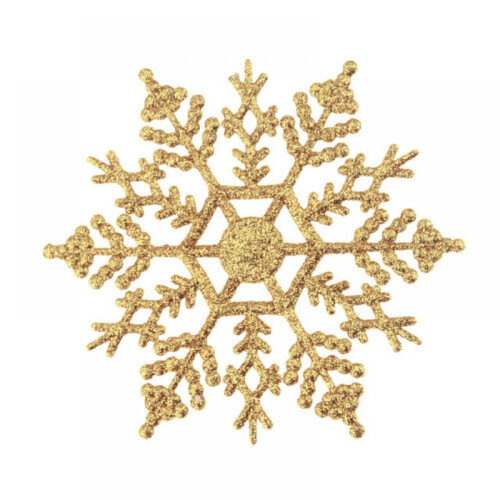 Gold Snowflake Ornaments Plastic Glitter 6 Pack