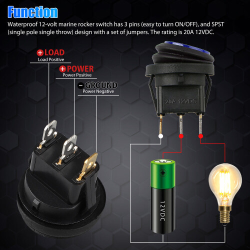Διακόπτης εναλλαγής 12V SPST με μπλε φως LED 5 τεμάχια 1