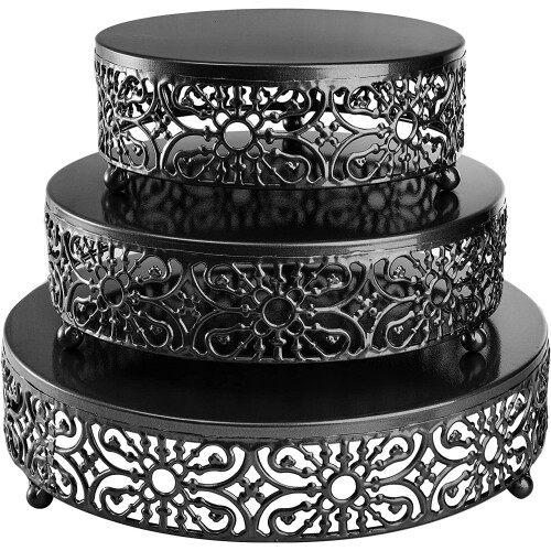 Conjunto de suporte para bolo de metal preto, redondo, 8, 10 e 12 polegadas