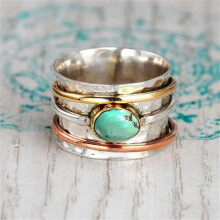 Bohemian natural stone ring for women vintage turquoise