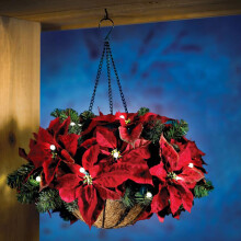 Artificial Christmas hanging basket with LED lights red