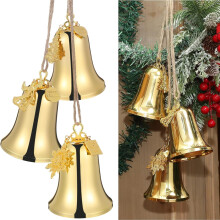 Gold Bell Ornaments Set Metal 3-Piece