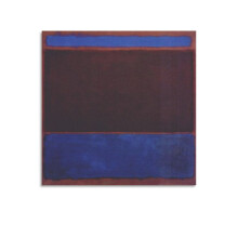 Estampe de Mark Rothko, bleu clair, marron, bleu foncé sur fond vin