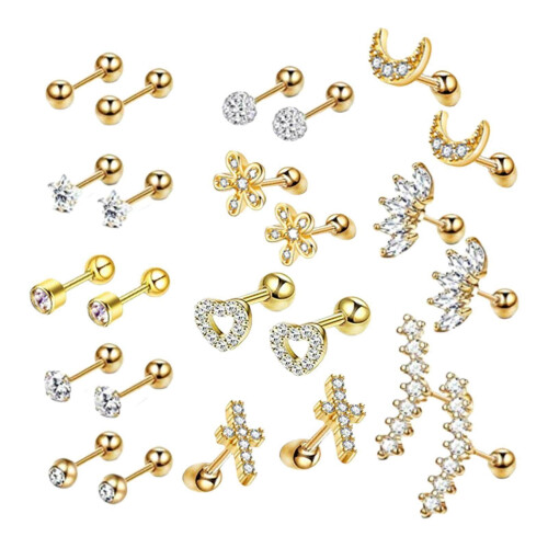 Worallymy gold flatback stud earrings set 24 pcs