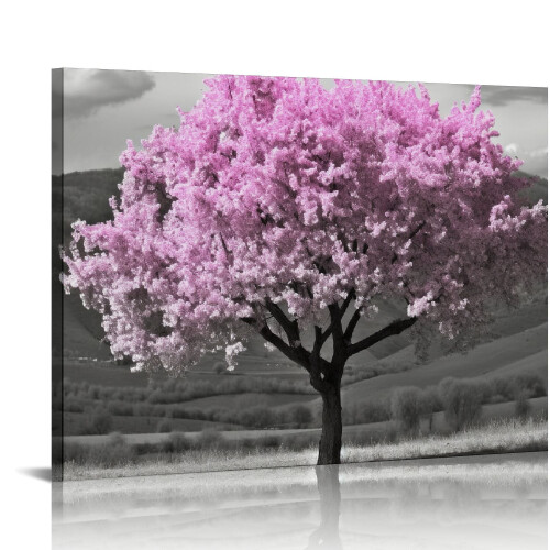 Quadro decorativo em tela com flores de cerejeira rosa, 60x90 cm (24x36 polegadas)