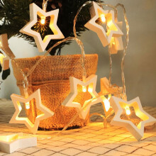Wooden Star Fairy String Lights LED Battery Operated