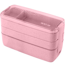 Pink wheat straw plastic lunch box with chopstick and spoon