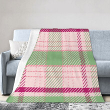 Flannel blanket light green pink tartan 50"x40"
