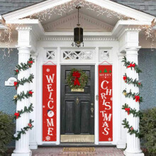 Manfiter Christmas porch banner red welcome 2 pcs