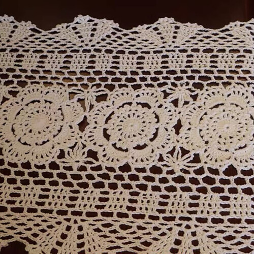 Handmade Crochet Oval Table Runner Beige 12x24 in 1