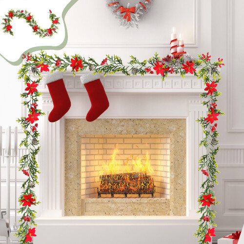 Christmas Simulation Greenery with Red Berries and Pine