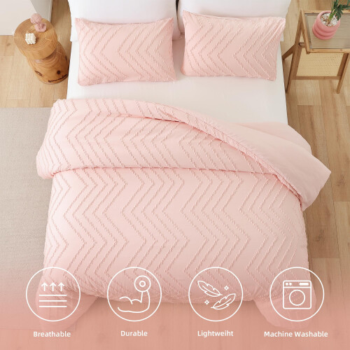 Fuld størrelse tuftet dynesæt Boho Blush Pink 3 dele 1