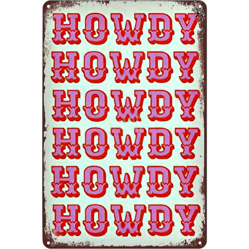 Panneau vintage en métal « Howdy » 8x12 pouces