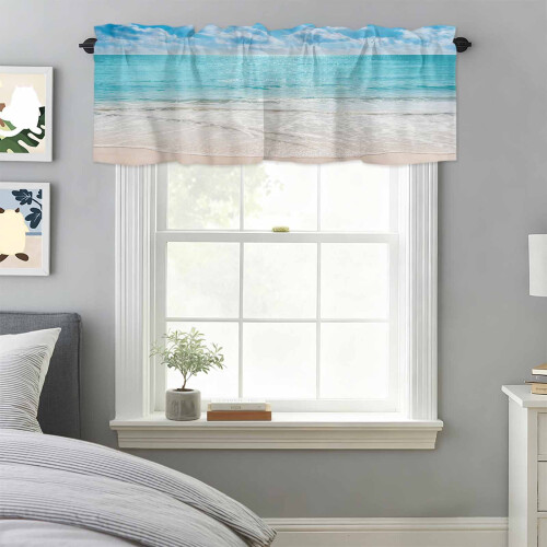 Kapsa na prut Beach Blue Ocean Waves Valance 54x18 palců 2