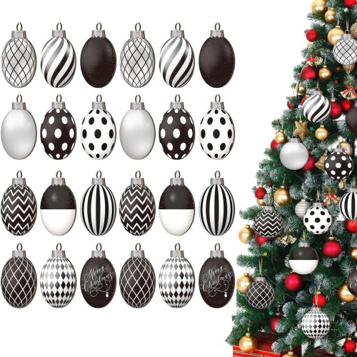 Polka Dot Ornaments Black White 24 Pcs