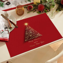 Red Christmas placemats set of 6, 32x21 cm, snowflake design