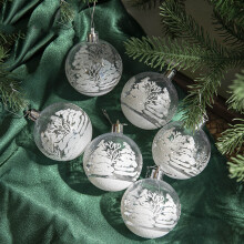 Christmas Ball Ornaments Set White Blue Acrylic 6PCS