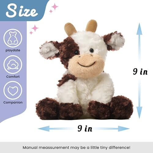 Jucărie de pluș vacă maro, animal de pluș moale, 23 cm 1