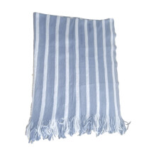 Knitted striped blanket for bed or sofa