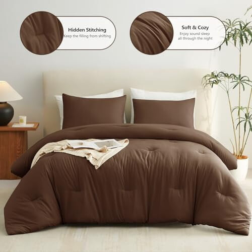 King Brown Comforter Set Quilted Down Alternative 3-Pc 1