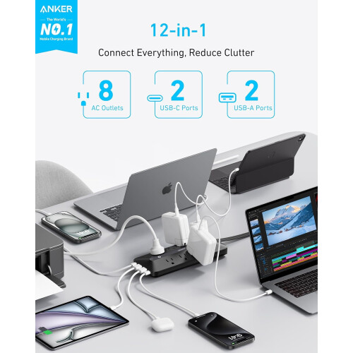 Flachstecker-Steckdosenleiste 8AC2USB-C2USB-A5ft900J 1