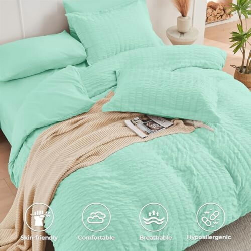 Mint Green Twin XL Seersucker Comforter Set 5-Piece 2