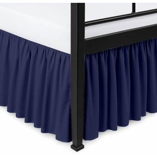 Jupe de lit en microfibre bleu marine, format Queen, hauteur 12 pouces. 1