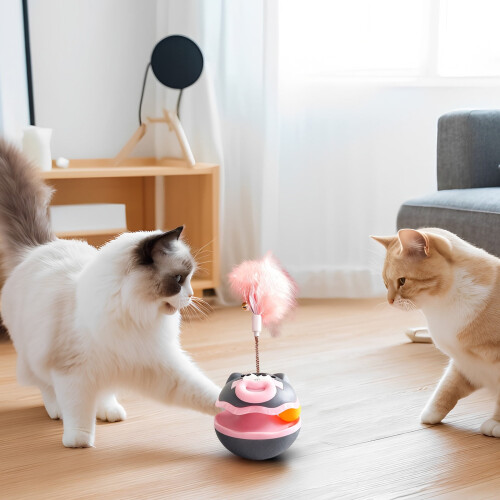 Interactive Cat Toy Feather Bell Tumbling Ball Gray 1