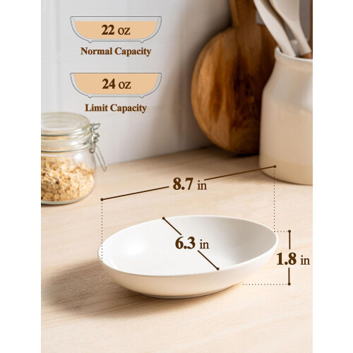Oval serveringsskål hvit keramikk 613 ml sett med 5 1