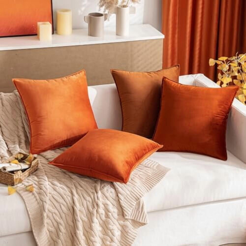 Βελούδινα Μαξιλαροθήκες Burnt Orange 18x18 ίντσες - Συσκευασία των 2 1