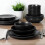 Matte Black Double Bowl Plates and Bowls Set 16 Piece 4