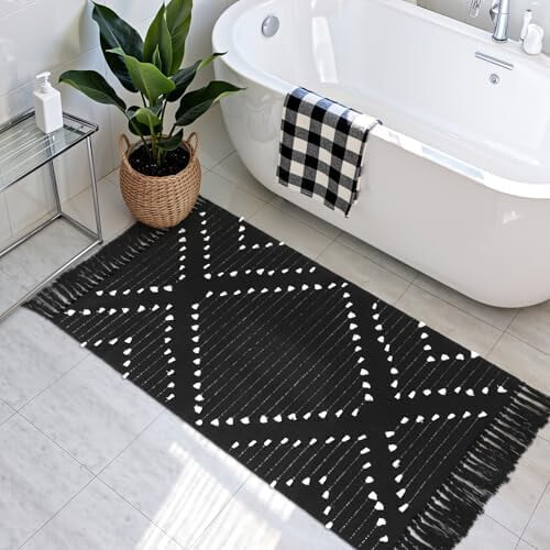 Χαλί κουζίνας boho βαμβακερό runner 6,5 x 11,6 εκ. μαύρο 1